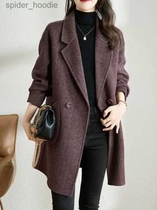Wolmix voor heren Koreaanse mode Winter Dameswollen jas Nieuwe elegante en chique jas met dubbele rij knopen Vrouwelijke vintage casual overjas Kleding L230919