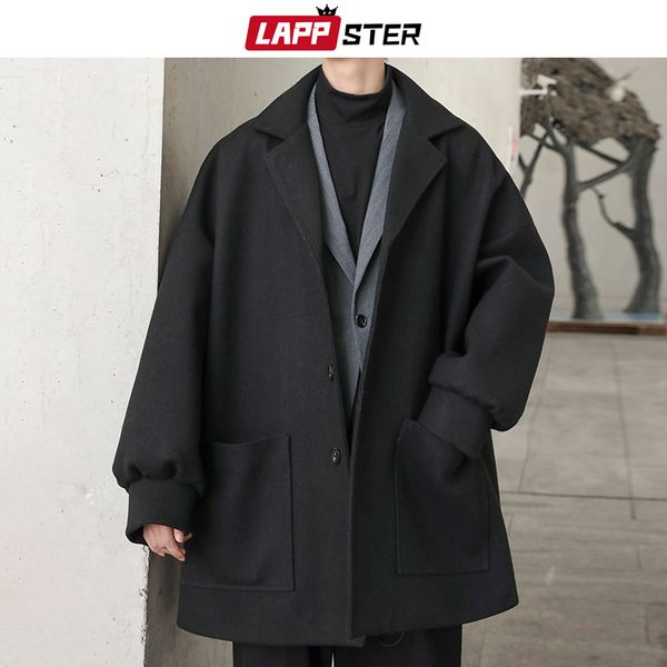 Mélanges de laine pour hommes Lappster surdimensionné hommes coréen solide manteau d'hiver mâle noir harajuku trench flanelle bouton vestes et s 230325
