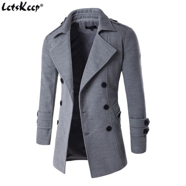 Mezclas de lana para hombres Letskeep Abrigo de primavera y otoño para hombres para hombre Mezclas de lana Gabardina con doble botonadura Hombres Slim fit ZA193 221121