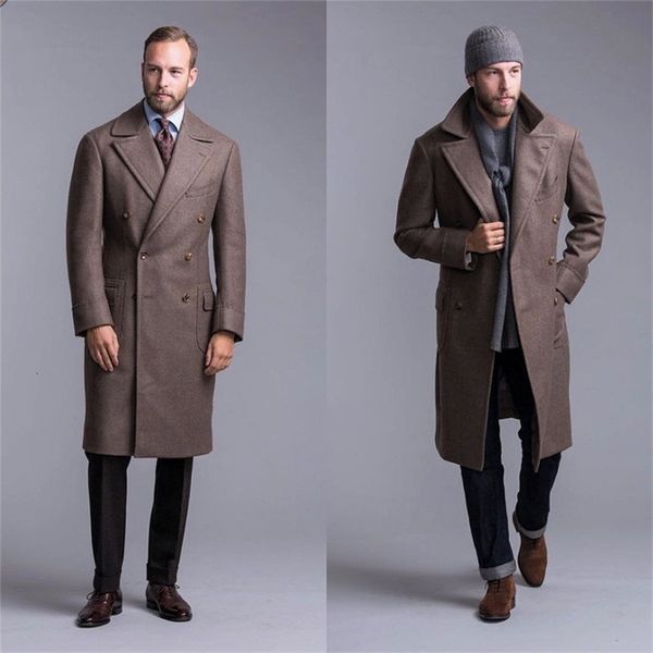 Mezclas de lana para hombres Abrigo largo marrón Trajes para hombres Traje Homme Por encargo Invierno Solapa grande Doble botonadura Formal de negocios Causal Prom 230217