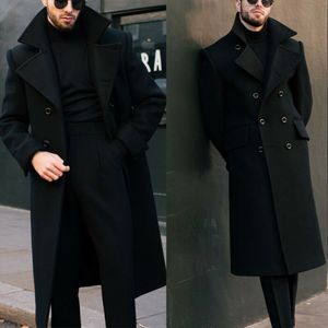 Hommes laine mélanges Long manteau noir Double boutonnage sur mesure laine mélange hiver chaud pardessus sur mesure Blazer costumes 230320