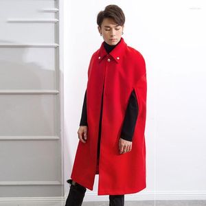 Hommes laine mélanges M-4XL châle hiver manteau Style ancien longs revers grand rouge festif rétro homme sans manches hommes Nell22