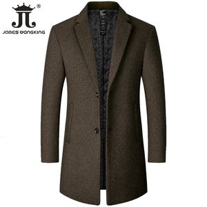 Men's Wool Blends Male Woolen Coat Solid Color Slim Mid-Length Windbreaker Warm Wear-Resistant Men's Wool Coat Business Formal Wear Casual Jacket 230908