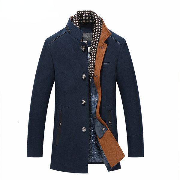 Mezclas de lana para hombre Abrigos de Cachemira con cuello mandarín Gabardina larga de invierno para hombre Slim Fit 230107