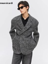 Mélanges de laine pour hommes Mauroicardi automne hiver chaud en vrac élégant intelligent décontracté manteau de laine hommes simple bouton de luxe élégant Blazer 2023 231130