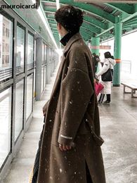 Herenwolmengsels mauroicardi herfst winter lange kaki zwart zachte warme trench jas mannen met zijkant sleuf sjerpen losse casual Koreaanse mode 230201