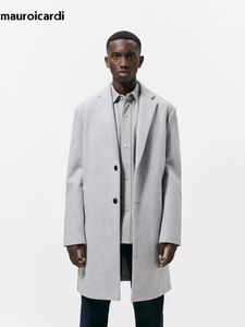 Mélanges de laine pour hommes Mauroicardi automne hiver chaud doux gris clair manteau en laine hommes avec fente au dos simple boutonnage luxe mélanges de laine pardessus 230915