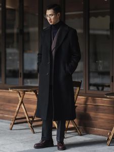 Men's Wool Blends Mauroicardi Autumn Winter Long Warm Black Trench Coat Men Single Breasted Luxury Wool Blends Overcoat High Quality Clothing 231005