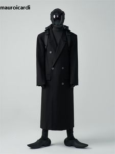 Hommes Laine Mélanges Mauroicardi Automne Hiver Long Lâche De Luxe Chaud Doux Noir Trench-Coat En Laine Hommes Double Boutonnage Cool Européen Pardessus 221206