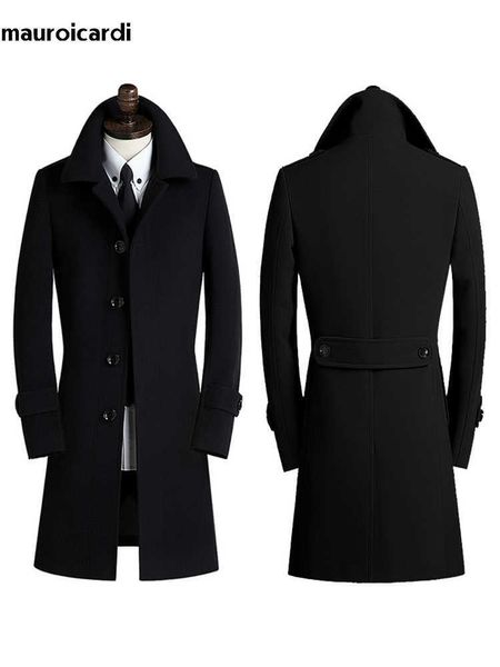 Hommes Laine Mélanges Mauroicardi Automne Hiver Long Smart Casual Ajusté Chaud Noir Bleu Laine Manteau Hommes Simple Poitrine De Luxe Laine Mélanges Pardessus HKD230718