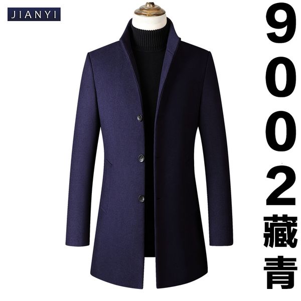 Hommes laine mélanges hommes manteaux automne hiver couleur unie bleu marine veste mi-longue simple boutonnage col montant manteau 230921