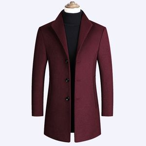 Herenwol mengsels mannen jassen midlengte trench jassen winter casual vaste eenzame borsten met lange mouwen reve kraag overjas mannelijke slanke jas 220930