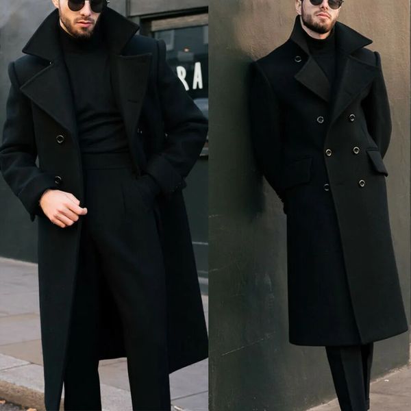 Mélanges de laine pour hommes Hommes Long manteau noir Double boutonnage sur mesure mélange de laine hiver chaud pardessus sur mesure Blazer hommes costumes 231005