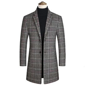 Herenwol mengsels heren plaid kasjmier trench jassen lange winterjassen hoogwaardige mannelijke zakelijke zakelijke casual 231017