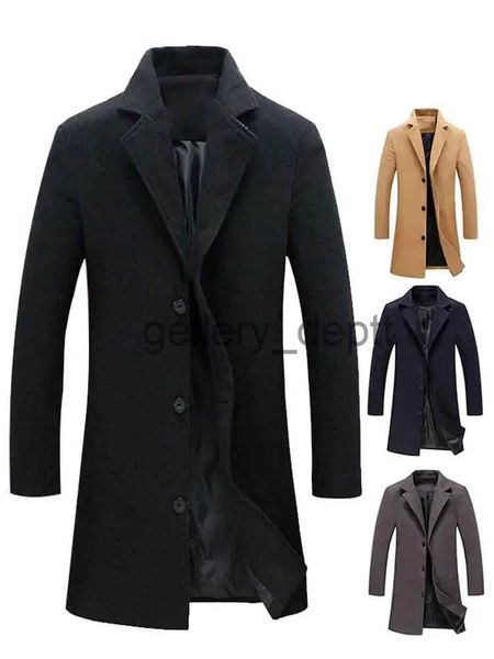 Wolmengsels voor heren Bovenkleding voor heren Enkele rij knopen Revers Lange jas Mode Herfst Winter Casual overjas Grote maten Trench Wollen herenjassen J230928