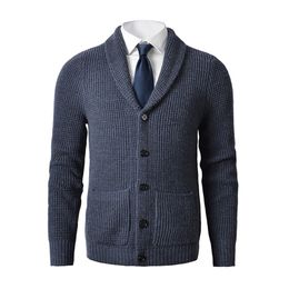 Hommes laine mélangée hommes col châle cardigan pull coupe ajustée tricot torsadé boutonné pull en laine mérinos avec poches 220915