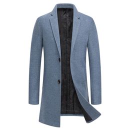 Hommes laine mélanges hommes laine manteaux mode épais long trench hiver couleur unie hommes laine mélanges manteau Smart veste décontractée chaud mâle pardessus 220930