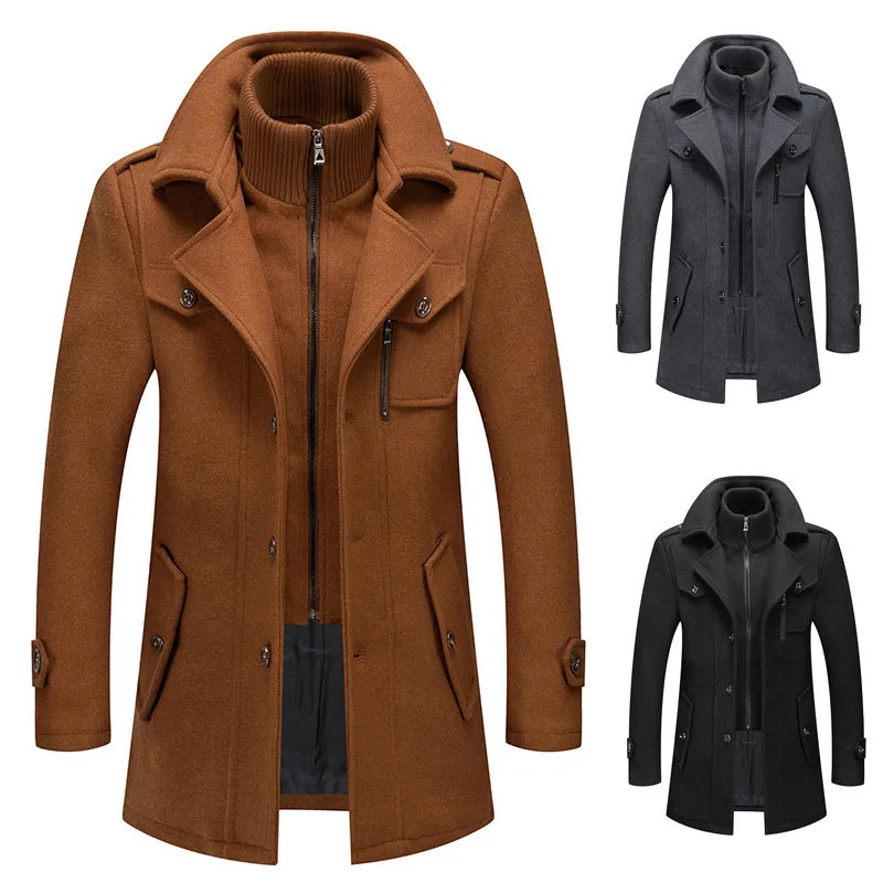 Men's Wool Blends Men's Woolen Overcoat Autumn Winter Fashion Gentleman Fleece Warm Man Coat Detachable Bilayer Zipper Button Long Coat For Male 231123