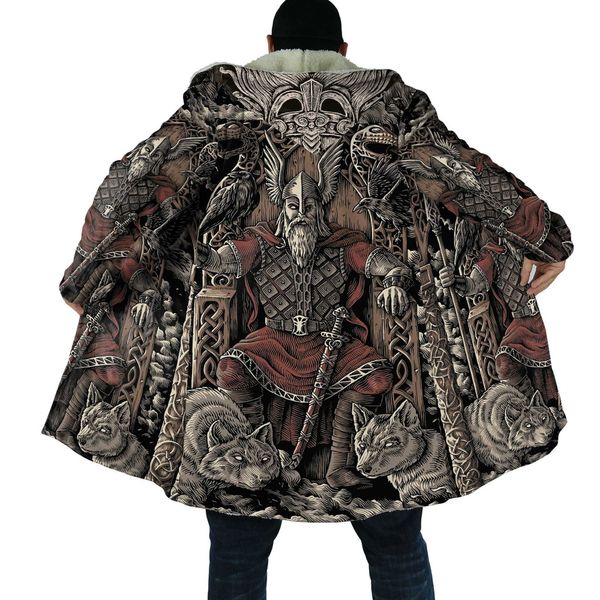 Mélanges de laine pour hommes Manteau pour hommes Raven Viking Tattoo 3D Manteau à capuche en polaire imprimé sur tout le manteau Unisexe Casual Épais Chaud Cape Manteau CH79 HKD230718