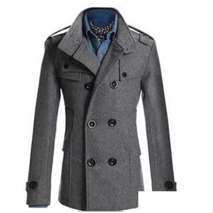 Mélanges de laine pour hommes Hommes Angleterre Vintage Manteau pour hommes Slim Veste d'extérieur Double boutonnage Coton Trench Hiver Épais Pardessus Drop D Dhi4M