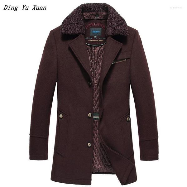 Hommes Laine Mélanges Hommes Hiver Peacoat Col De Fourrure Longue Veste Hommes Coton Trench Rembourré Manteau Simple Poitrine Pardessus Bordeaux Marron Plus Si