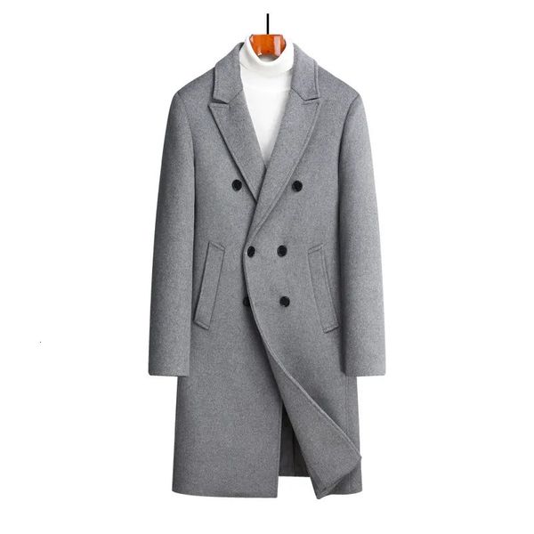 Mélanges de laine pour hommes Mélange de laine pour hommes manteau Long d'hiver mode décontracté Double boutonnage revers cranté pardessus de haute qualité 2023 coupe-vent caban 231005