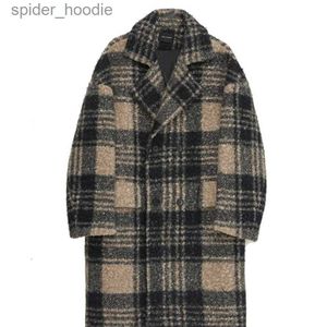 Manteau en laine mi-long pour homme, mélange de laine, ample, Double boutonnage, mi-long, à carreaux, hiver, L230919