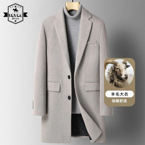 Mezclas de lana para hombres Mid Long Peacat Men Autumn Winter Trench Coat Woolen Corea Slim Fit engrosar sobre abrigo chaqueta de negocios masculina 231017