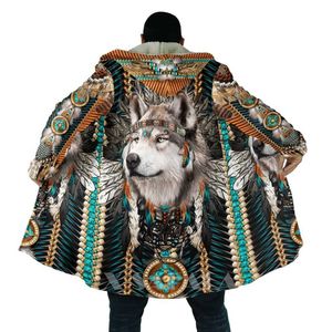 Hommes Laine Mélanges Native Wolf Animal Plume Pardessus Manteau 3D Imprimé Épais Chaud À Capuche Cape pour Hommes Coupe-Vent Polaire Unisexe Casual-5 HKD230718