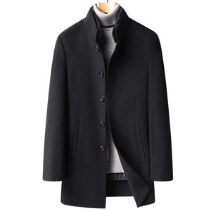 Mélanges de laine pour hommes nouvelle laine polaire mélangée automne et hiver col en vison manteau mi-long ni double face avec doublure intérieure dépouillée pour les loisirs et le confort