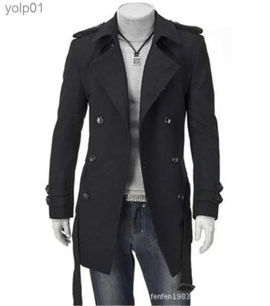 Mélanges de laine pour hommes Nouveaux vestes pour hommes Double boucle de peloton Vêtements hommes manteau long ceinture double boutonnage trench-coat noir gris M-3XLL231017