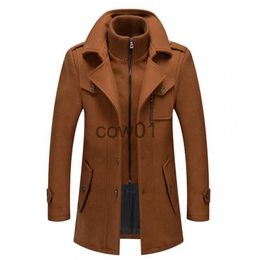 Mélanges de laine pour hommes Nouveau manteau de laine d'hiver hommes mode Double col veste épaisse simple boutonnage Trench manteau hommes décontracté mélanges de laine pardessus hommes J231014