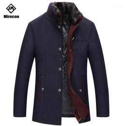 Mélanges de laine pour hommes Pardessus Hommes Collier de fourrure amovible Couleur unie Épais Laine Longue Veste Business Manteau d'hiver chaud 2021 Clothi T220810