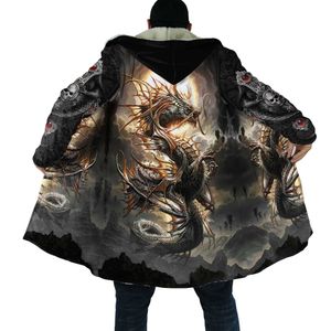 PLstar Cosmos Hommes Laine Mélanges PLstar Cosmos Hommes Manteau Tatouage Crâne Dragon 3D All Over Imprimé Polaire À Capuche Manteau Unisexe Casual Épais Chaud Cape Manteau PF72 HKD230718