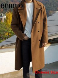 Men's wolmengsels Ruihuo Solid Long Jackets voor winter Chinese maat 3xl Koreaanse modejassen aankomst 230320