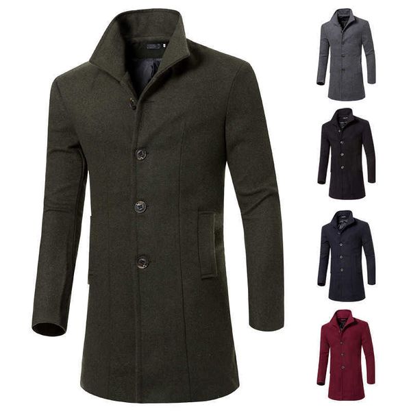 Hommes Laine Mélanges Printemps Automne Long Surdimensionné Manteau Hommes Armée Vert Manteau De Laine Vintage À Manches Longues Col Montant Slim Fit Hommes Pardessus XXXL HKD230718