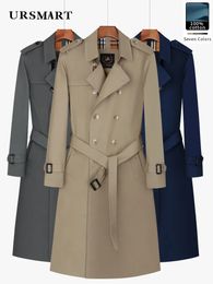 Mélanges de laine pour hommes Trench-coat super long au genou pour hommes double boutonnage kaki style anglais doublure en laine épaissie coupe-vent veste en pur coton 231016