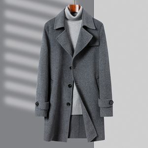 Hommes laine mélanges tempérament longue veste 2023 automne hiver haute qualité noir gris élégant Trench manteau décontracté bureau mâle coupe-vent 230921