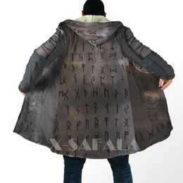 Manteau à capuche épais et chaud en laine mélangée pour hommes pour hommes Symbole de tatouage Viking Armure Pardessus Manteau Imprimé 3D Polaire coupe-vent Unisexe Casual9 221119