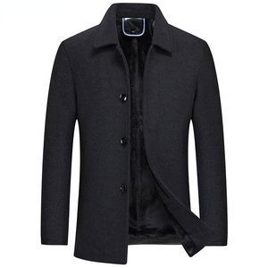 Men's wollen mengsels dikker fleece gevoerde blend trench jas winter slanke fit en peacoat draai collar classic 230201