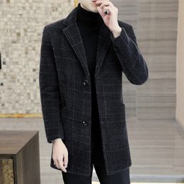 Herren Wollmischungen Top Casual 2023 Herbst Winter Gestreifte Wollmäntel Dicke warme Baumwollmanteljacken Streetwear Business Slim Windjacke 230922