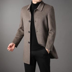 Manteau Long à simple boutonnage en mélange de laine pour homme, veste de marque classique décontractée, automne-hiver, 231019
