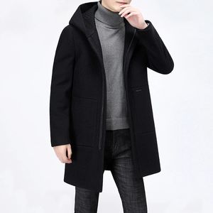 Mélanges de laine pour hommes hauts automne hiver décontracté noir à capuche manteaux de laine épais mélange chaud pardessus veste de survêtement Parkas coupe-vent pour jeunes 231102