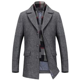 Trenchcoat voor heren van wolmix 2023 Herfst Winter in grijs Casual jas met kraag Zakken Dikker warme bovenkleding Windjack 230927