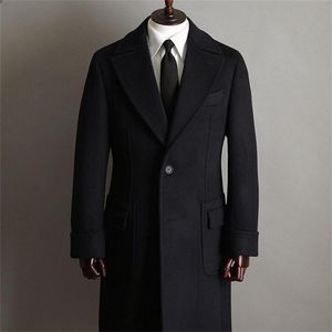 Herenwol blends tweed zwarte mannen pakken formele blazer op maat gemaakte rokende groomsman wollen jas piektje revers lapel lange mouwen overjas
