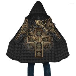 Men's wolmengsels Viking -stijl mantel - Odin's Raven Tattoo 3d Gedrukte hoodie voor mannen Dames Winter Fleece Wind Breaker Warm Hood Nell22