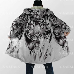 Hommes Laine Mélange Viking Tatouage Tigre Crâne Pardessus Manteau 3D Imprimé Épais Chaud À Capuche Manteau pour Hommes Coupe-Vent Polaire Unisexe Casual-41 HKD230718