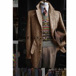 Мужские шерстяные винтажные деловые мужские костюмы, приталенный твидовый шерстяной смокинг, костюмы для жениха для мужчин, свадебный пиджак с лацканами, мужской пиджак 231109