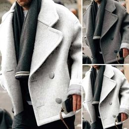 Mélanges de laine pour hommes en gros goutte hommes hiver revers à manches longues manteau double boutonnage poches couleur unie chaud laine vêtements d'extérieur streetwear 231011