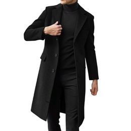 Mezclas de lana para hombres Abrigo cortavientos Cuello de solapa largo Abrigo de un solo pecho Chaqueta larga Cárdigan Outwear Gabardina Formal 231120